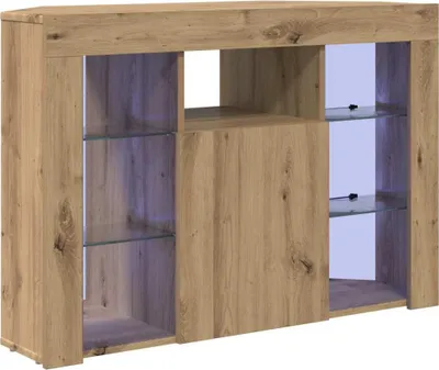 Image de vidaXL Meuble TV d'angle LED Artisan Chêne 100x40x68cm Matériau dérivé du bois