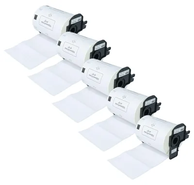 Produktbild von vhbw 5x Rolle mit Halter 102mm x 51mm (600 Etiketten) kompatibel mit Brother PT QL-710W, QL-720, QL-580N, QL-650, QL650TD, QL-700, QL-710 Drucker Weiß