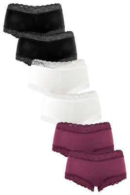 Produktbild von Fabio Farini - 6 Stück Damen Hipster Unterwäsche - Unterhosen aus Baumwolle mit Stretch mit floraler Spitze am Bund und Beinabschluss