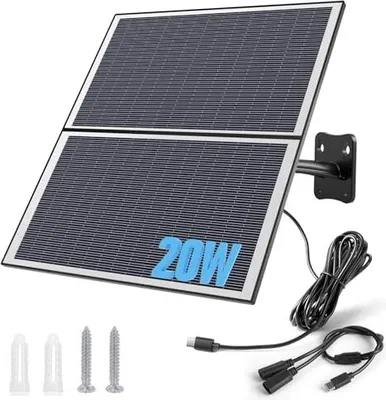 Produktbild von 20W Solarpanel für Akku Überwachungskamera Aussen, Type-C Schnittstelle, Solar IP Kamera, (3 meter Kabel), Schwarz