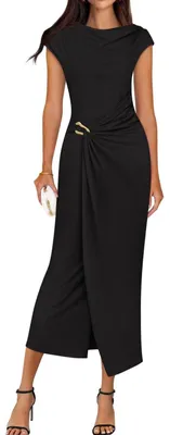Immagine prodotto di Abito aderente a maniche corte ZESICA per donna, collezione estate 2025, colletto alto, stile casual, con maniche a sbuffo, elegante, ideale per cocktail