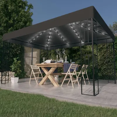 Image de Pavillon avec guirlande lumineuse LED 3x4 m Anthracite