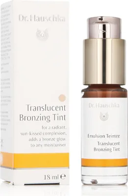 A product shot of Dr. Hauschka Translucent Bronzing Tint and its packaging, presented side-by-side on a white background.