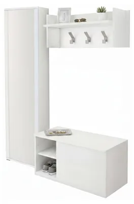 Produktbild von Eingangsmöbel Mirtilla, Moderner Eingang mit Kleiderbügel, Möbel mit Schuhregal, Schrank mit Spiegel, Cm 50x32h182, Weiß