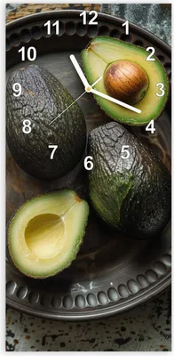 Produktbild von Wanduhr aus Glas mit Motiv Avocados Holzteller- 30 x 60 cm - inkl. Aufhängesystem