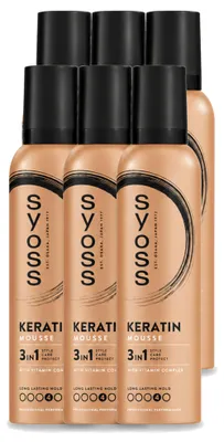 Immagine prodotto di 6 flaconi di schiuma per capelli Syoss Keratin, 250 ml ciascuno - confezione - 6 pezzi