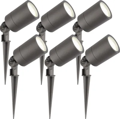 Produktbild von Ledvion - 6er Set, Gartenstrahler mit Erdspieß, IP65, 3W, GU10, 4000K, 220-240V, Neutralweiß, LED Strahler, Gartenbeleuchtung mit Strom, Mit GU10 Leuchtmittel, Dimmbar, Wasserdicht