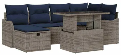 Immagine prodotto di Set da giardino composto da 7 pezzi, colore grigio, realizzato in rattan sintetico