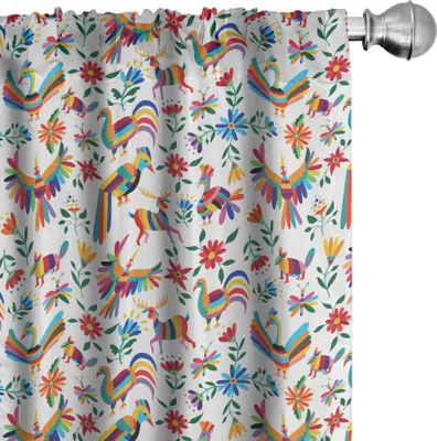 Zdjęcie produktu dla ABAKUHAUS Meksykańskie zasłony, firanki, tradycyjny latynoamerykański wzór inspirowany naturą, kwiaty i ptaki, 2 sztuki 75 x 175 cm, wielokolorowe
