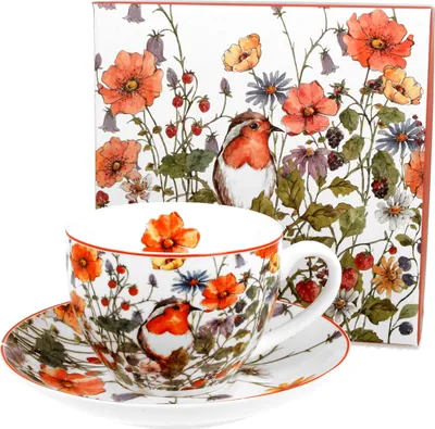 Produktbild von DUO FLORAL Tasse 250 ml WILD BIRD mit Untertasse, New Bone China Porzellan