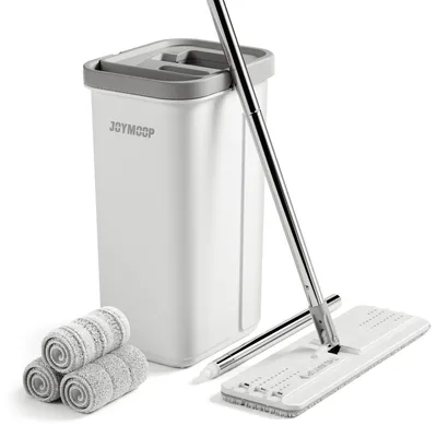 Immagine prodotto di Omgoods - Set di mop con secchio e sistema di strizzatura - 3 tamponi in microfibra lavabili