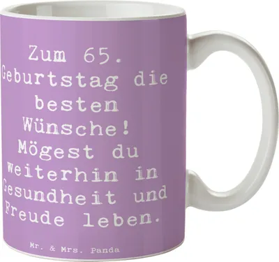 Produktbild von Mr. & Mrs. Panda Kaffeetasse Spruch 65. Geburtstag Glückwünsche - Lavendeltraum - Geschenk, Liebevoll gestaltet, Alter, haferl, Gesundheit, bedeutender Meilenstein, Tasse