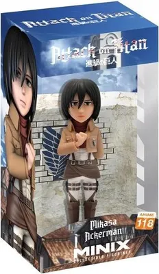 A product box for a Mikasa Ackerman collectible figure from Attack on Titan.