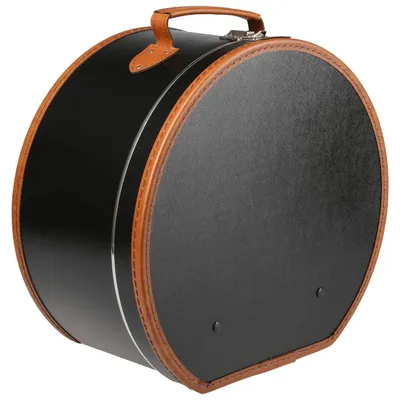 Produktbild von Runde Hutschachtel, schwarz – Maße: 40 cm x 21 cm – Große Hutschachtel aus Kunstleder – Aufbewahrungsbox für Hüte mit Griff und Klappverschluss – Etui für Hüte – Auch als Dekoration geeignet