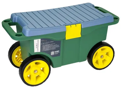 Immagine prodotto di Sgabello da giardino con ruote - 2 in 1 - Con vano portaoggetti - Verde - Fino a 100 kg