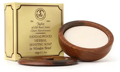 Image de Taylor of Old Bond Street Savon à raser Sandalwood dans un bol en bois 100 g