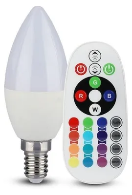 Immagine prodotto di V-TAC SMART VT-2214 lampadina LED smd 3.5W E14 candela RGB+W bianco freddo 6400K dimmerabile con telecomando - sku 2771