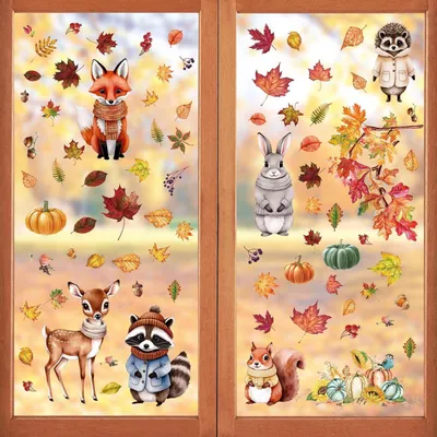 Produktbild von Erntedankfest Fensteraufkleber 9 Stück Ahornblatt Herbst Deko PVC Selbstklebend Bunt Wiederverwendbar