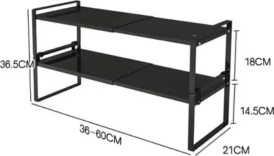 Produktbild von Ausziehbares Küchenregal - Stapelbarer Regal Organizer 2er-Set - Gewürzregal für Arbeitsplatte - Für Küche und Bad - Schwarz