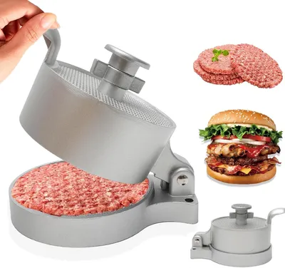 Produktbild von Burger Pattie Presse, Aluguss Burgerpresse mit Antihaftbeschichtung Einstellbare Dicke Smashed Burger Presse Maker Manual Hamburger Fleischpresse für Küchen Gleichmäßige Patty Hamburgerpresse