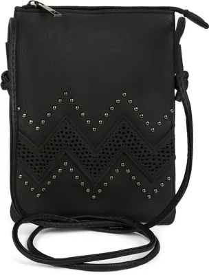 Produktbild von styleBREAKER Damen Mini Umhängetasche 14x19cm | weiches Kunstleder mit Zick-Zack Cutout & Nieten | Reißverschluss | für Party Festival Alltag | kleine Crossbody Bag