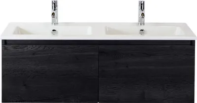 Produktbild von Sanox Badmöbel-Set Frozen BxHxT 121 x 42 x 46 cm Frontfarbe black oak mit Doppel-Waschtisch Keramik weiß 75734949