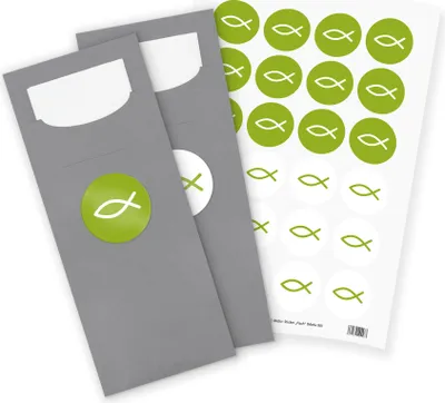Produktbild von itenga 24x Bestecktasche GRAU + Aufkleber Fisch grün (Motiv 90)