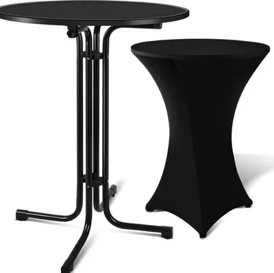 Produktbild von Stehtisch mit Stehtischdecke – klappbar – 80 x 110 cm – Schwarz – Klappbar – Cocktailtisch – Hoher Stehtisch – Stehtisch – Partytisch