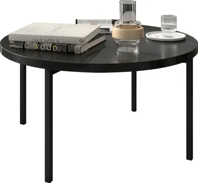 Produktbild von MIRJAN24 Couchtisch Sigma C02, Metallfüße schwarz 20 mm, Durchmesser: 80 cm, Wohnzimmertisch (Farbe: Schwarz + Schwarz Hochglanz)