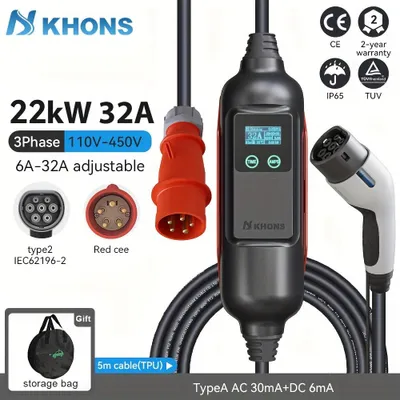 Obrázek produktu pro EV nabíjecí stanice 22 kW - Třífázová wallbox s časovačem a 5metrovým TPU kabelem