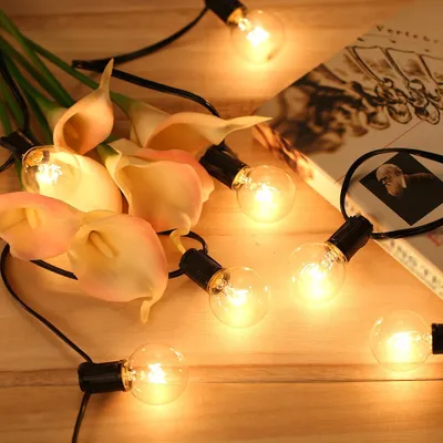 Zdjęcie produktu dla Tomshine bajkowe światła AC220V 175W 25FT E12 podstawa G40 opakowanie 25 żarówek kulistych bajkowe światła patio ogród podwórko impreza Boże Narodzenie świąteczne dekoracje ślubne ciepła biel