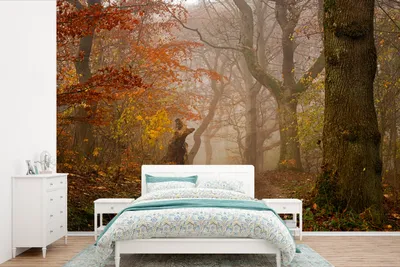 Produktbild von MuchoWow® Fototapete für Wohnzimmer oder Schlafzimmer Wandtapete Vinyl Motivtapete Herbst - Wald - Laub - Waldweg - Bäume - 600x400 cm - Vinyltapeten