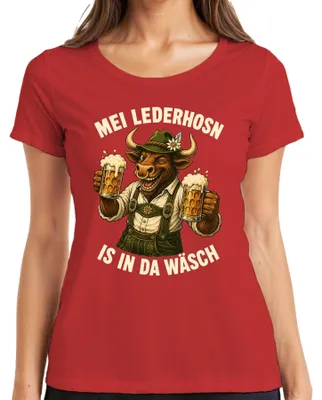 Obrázek produktu pro Mei Lederhosn – Tričko s motivem býka, tradiční německý styl (Lederhosen), dámské, červené, velikost M