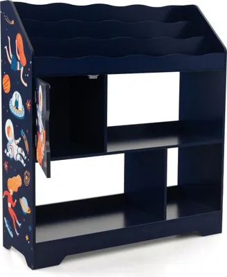 Produktbild von 3 in 1 Spielzeugregal mit Ablagefächer & Tür 3 Stöckiges Kinderregal Bücherregal 93 x 30 x 100 cm Blau
