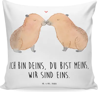 Produktbild von Mr. & Mrs. Panda 40x40 kissen Capybara Liebe - Weiß - Geschenk, bedruckt, Valentinstag, Jahrestag, Sofakissen, kuschelkissen, Paar, Tiermotive, Liebesspruch, Deko, Sofa