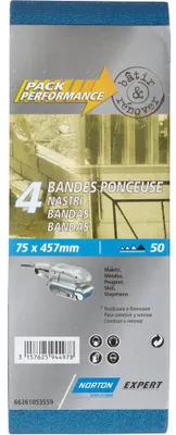 Image de Lot de 4 bandes abrasives NORTON, 75 x 457 mm, grains 50