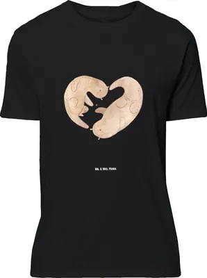 Produktbild von Mr. & Mrs. Panda Größe M T-Shirt Otter Herz - Schwarz - Geschenk, mit Spruch, Liebe, Tshirt, Herren, Hochzeitstag, Shirt