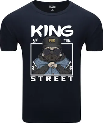 Produktbild von Diarbo Herren T-Shirt mit Lustiger Druck Mops, König der Straße Dunkelblau Gr.XXL