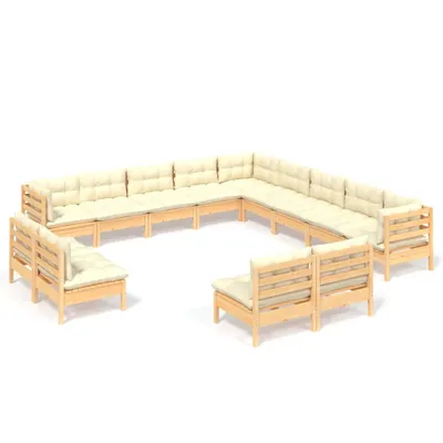 Produktbild von 13-tlg. Garten-Lounge-Set mit Creme Kissen Massivholz Kiefer