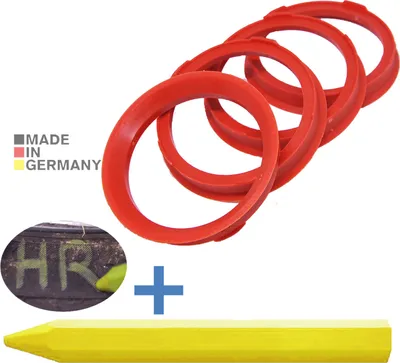 Produktbild von 4X Zentrierringe 67,0 x 57,1 mm Rot Felgen Ringe + 1x Reifen Kreide Fett Stift