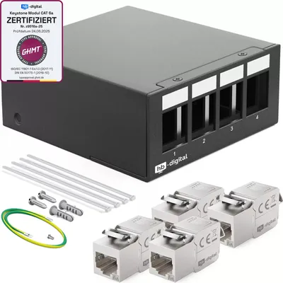 Produktbild von hb-digital Patch Box 4 Port mit 4 x Keystone Module Cat 6a schwarz