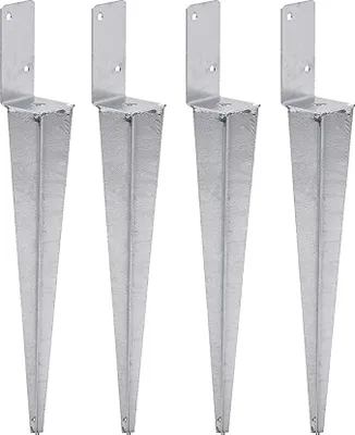 Four galvanized steel post anchors are shown against a white background.