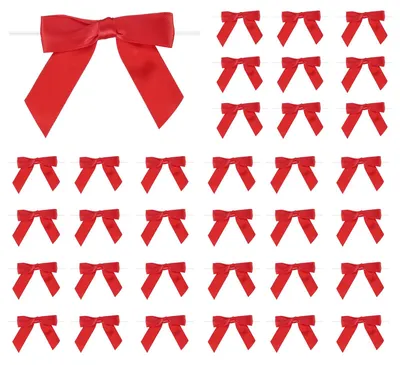 Productafbeelding van Strikjes twist tie strikken satijnen lint - 8,9 x 8,9 cm - Rood - 50 stuks - Voor cadeauverpakking en doe-het-zelf