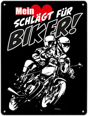 Produktbild von Metallschild XL in 21x28 cm mit Motorrad in schwarz Mein Herz schlägt für Biker