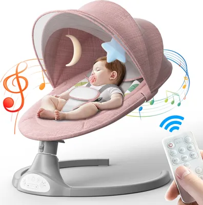 Produktbild von Babywippe Babywippen 5 Geschwindigkeit bluetooth Babyschaukel Fernbedienung Wippe mit Moskitonetz, Rosa