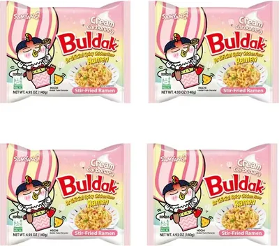 Produktbild von 4x 140g Buldak Creamy Carbonara – Koreanische Instant-Nudeln – Cremig, würzig & käsig    +Heartforcards Versandschutz