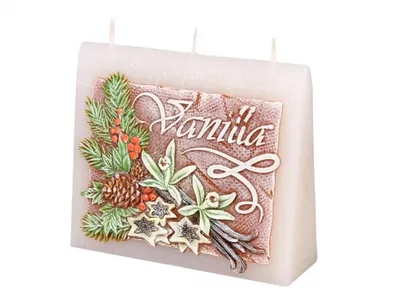 Productafbeelding van Kerstgeurkaars VANILLA, met een gegraveerde decoratie, afmetingen 13 x 11 cm