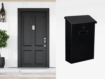 Produktbild von Perel Wand- und Pfostenbriefkasten Rio für den Außenbereich in Schwarz mit Namensschild und Schloss,