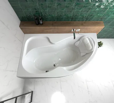 Image de ECOLAM Baignoire d'angle Wela 150 x 100 cm gauche + tablier | oreiller Mare | pieds + siphon | set complet