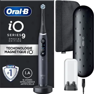 Obrázek produktu pro Elektrický zubní kartáček Oral-B iO 9, černý, 1 náhradní hlavice, cestovní pouzdro s nabíječkou, magnetické pouzdro, technologie iO